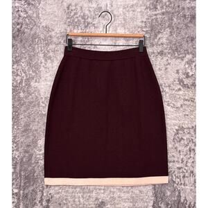 St John Santana Knit Skirt 4 Womens Brown Color Block Pencil